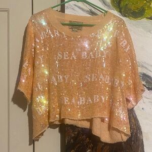 Wildfox White Label Sea Baby Sparkle Sequin Knit Top